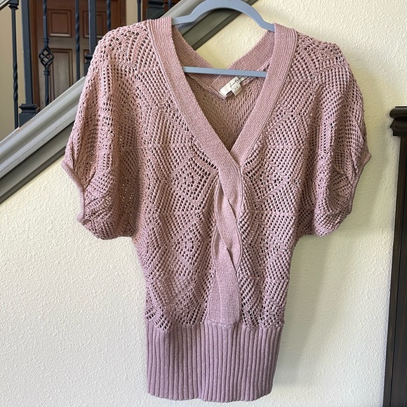 ⭐️Forever 21 V Neck Short Sleeve Dusty Pink Knit Sweater Top Size Small - Picture 4 of 14